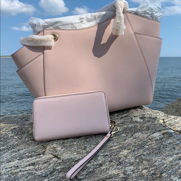 Michael Kors Jet Set Travel Saffiano Leather Chain Shoulder Tote + WALLET - Picture 5 of 5